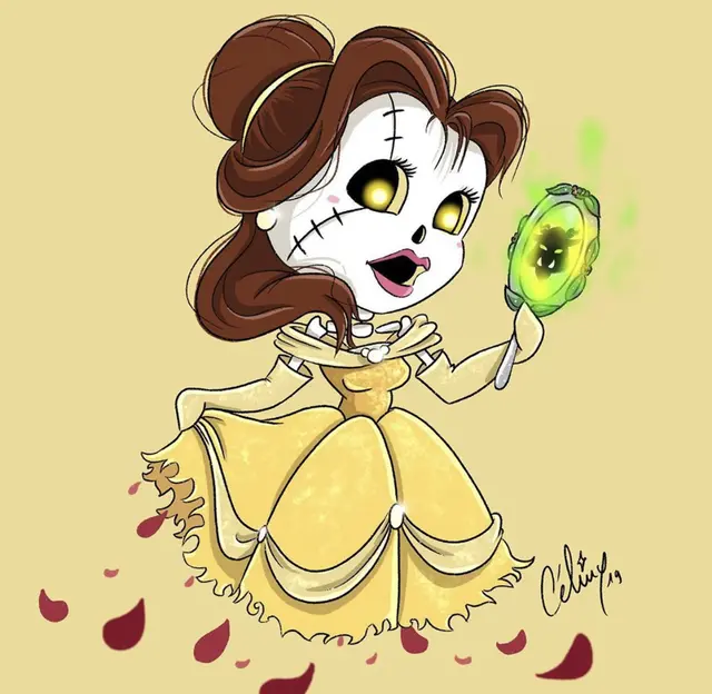 可爱又恐怖的Q版迪士尼公主骷髅手绘头像图片