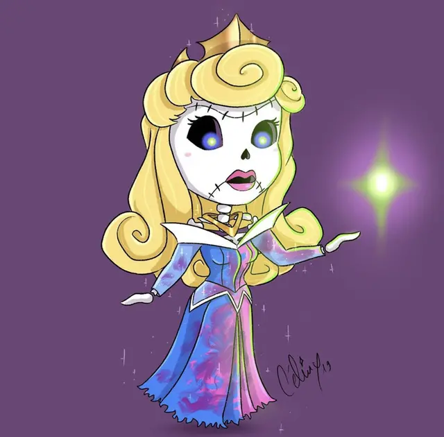 可爱又恐怖的Q版迪士尼公主骷髅手绘头像图片