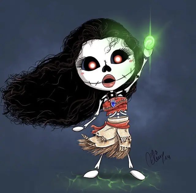 可爱又恐怖的Q版迪士尼公主骷髅手绘头像图片