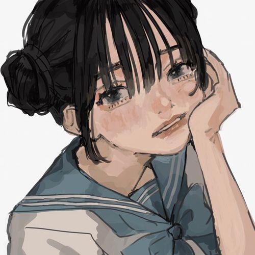 微丧手绘风女头像图片丨唯有父母与前途不可辜负