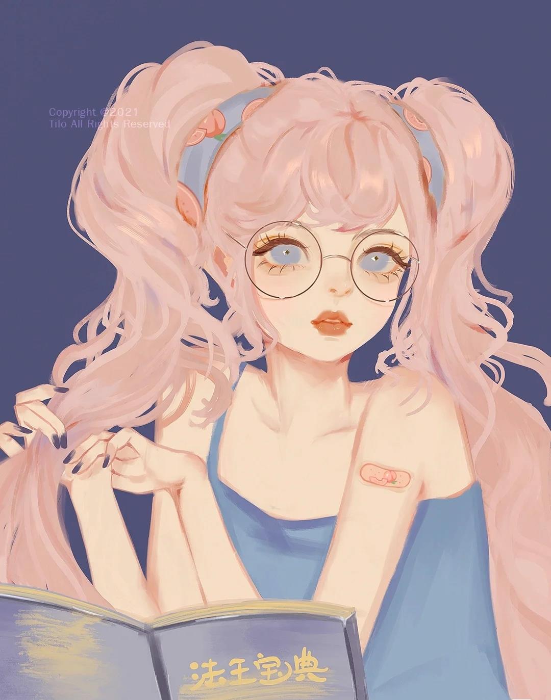 好看的手绘女生唯美迷人微信背景高清头像图片