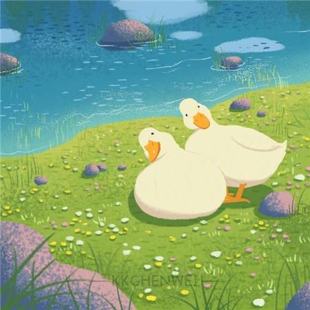 2021治愈夏天的两只鸭子头像|可爱卡通鸭子户外玩耍图片