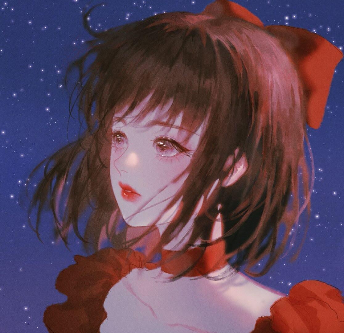 眼里的光比星星耀眼|星光下的美女手绘头像图片