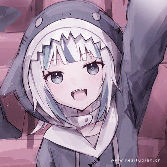 又萌又凶的动漫萝莉-鲨鱼女孩Gawr Gura噶呜·古拉头像图片