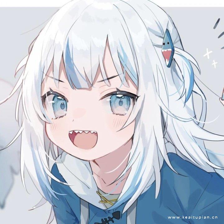 又萌又凶的动漫萝莉-鲨鱼女孩Gawr Gura噶呜·古拉头像图片