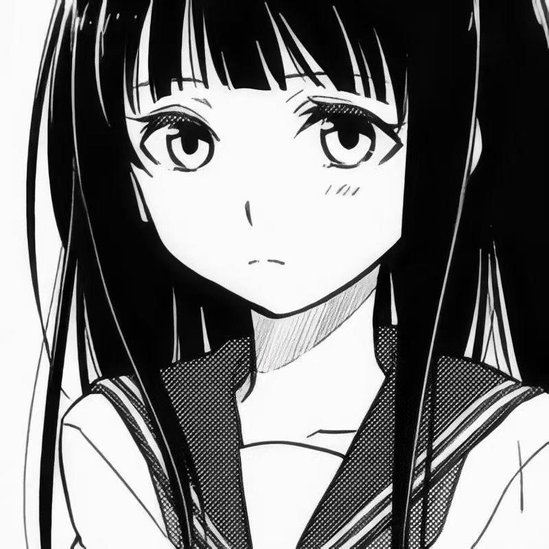 黑白经典动漫女头手绘qq高清头像图片