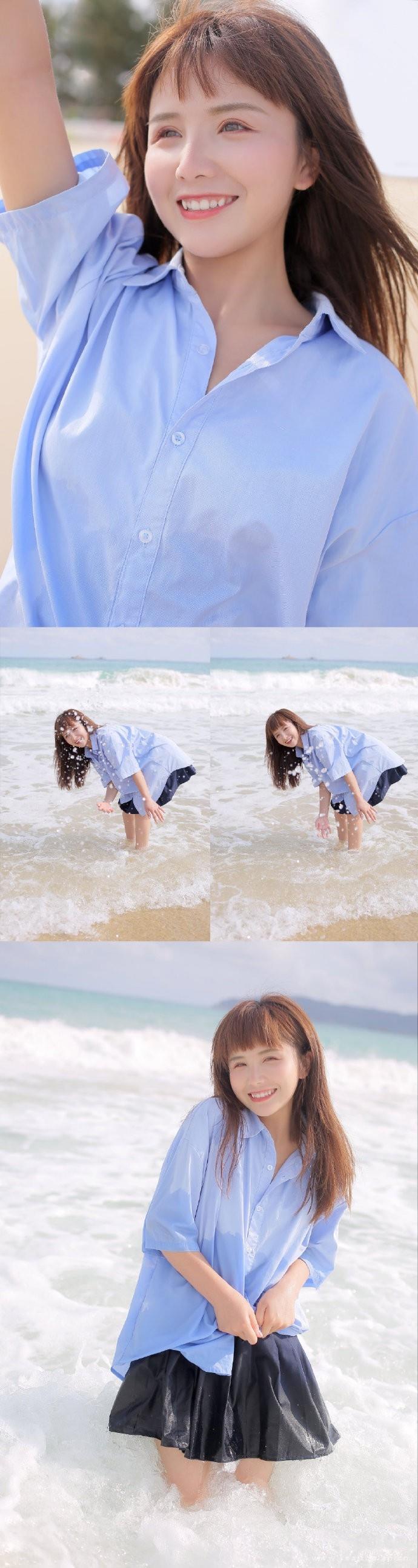 海滩上玩的清纯可爱美女养眼高清头像图片