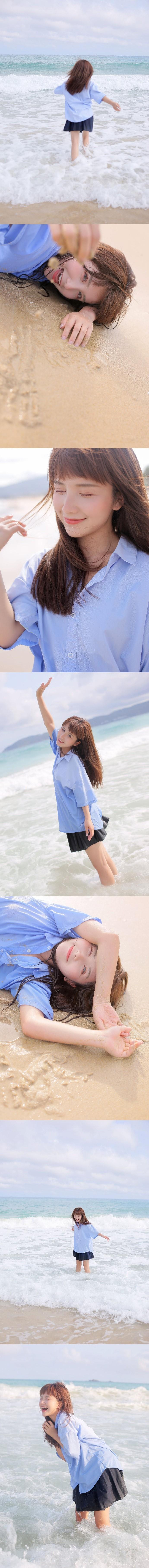 海滩上玩的清纯可爱美女养眼高清头像图片