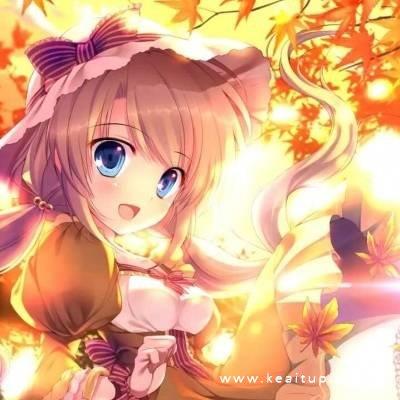 枫叶背景可爱动漫少女热门微信头像