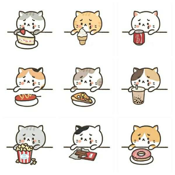 想吃美食想到哭的可爱卡通猫咪头像图片
