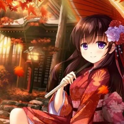 二次元动漫少女枫叶背景唯美头像图片大全