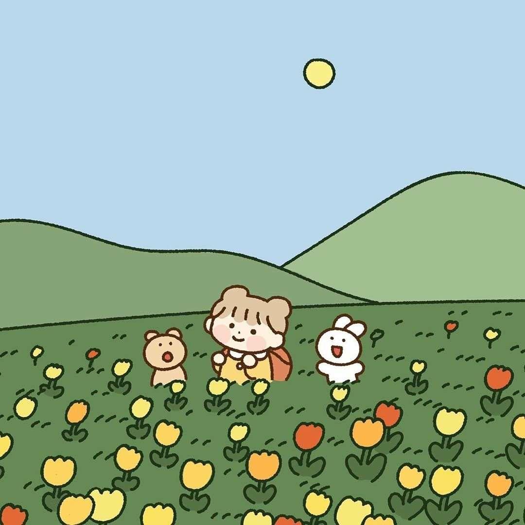 绿色主题可爱治愈系日常插画头像图片