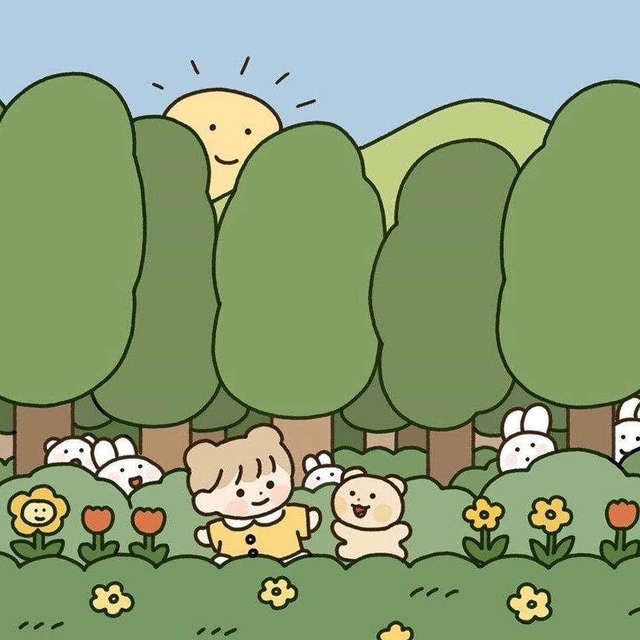 绿色主题可爱治愈系日常插画头像图片