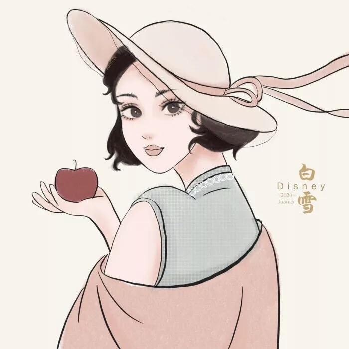 迪士尼公主复古油画 往下看头像图片