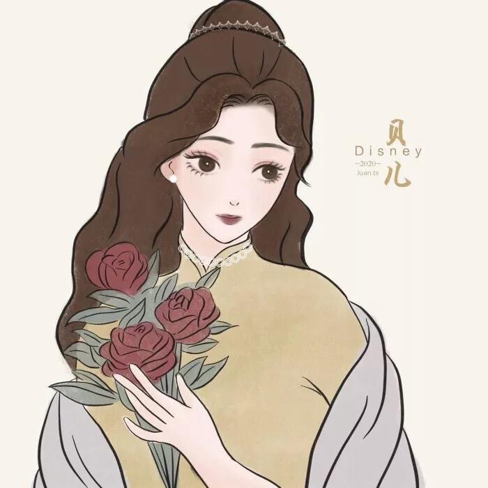 迪士尼公主复古油画 往下看头像图片