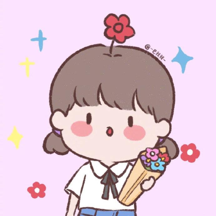 头发带花的女生卡通头像