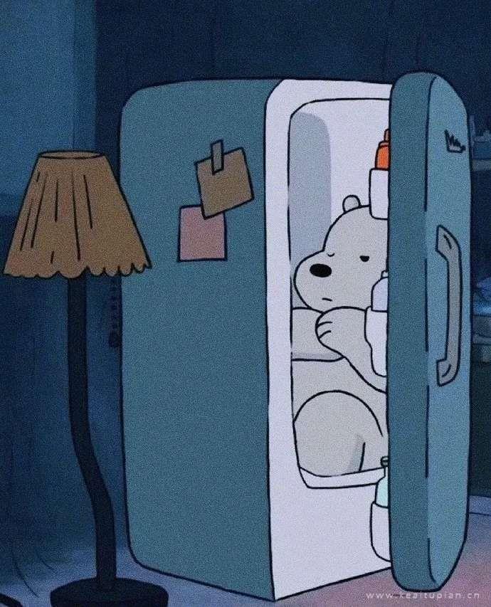 躲进冰箱的白熊可爱卡通动漫手机壁纸图片