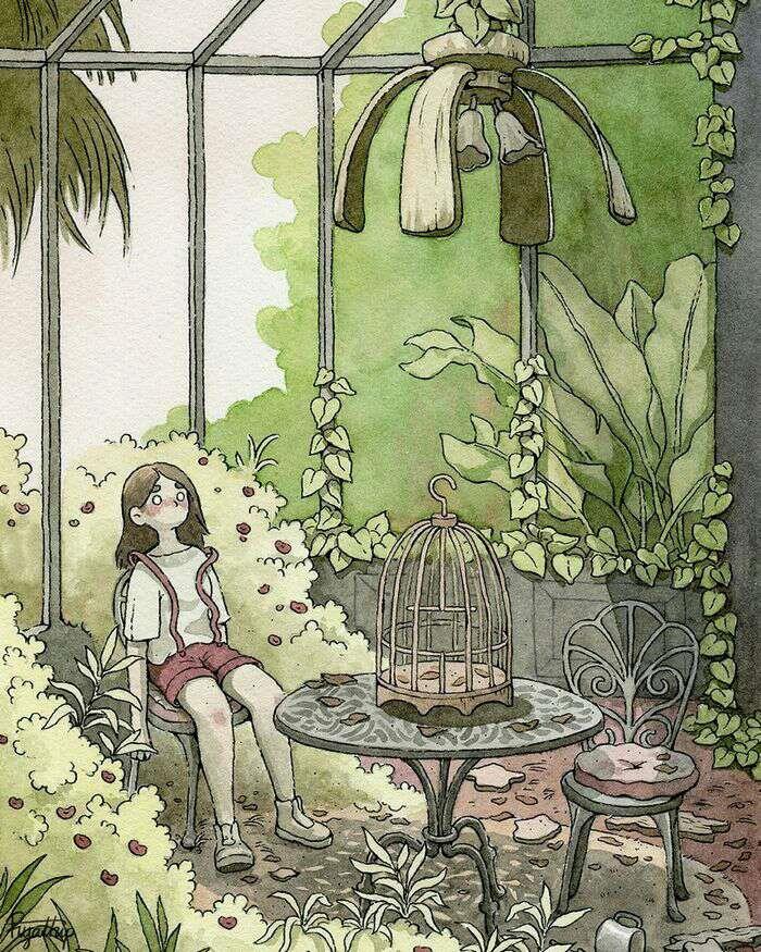 池乔：安静的角落，孤独的气息…画师Piyathip水彩插画作品欣赏头像图片