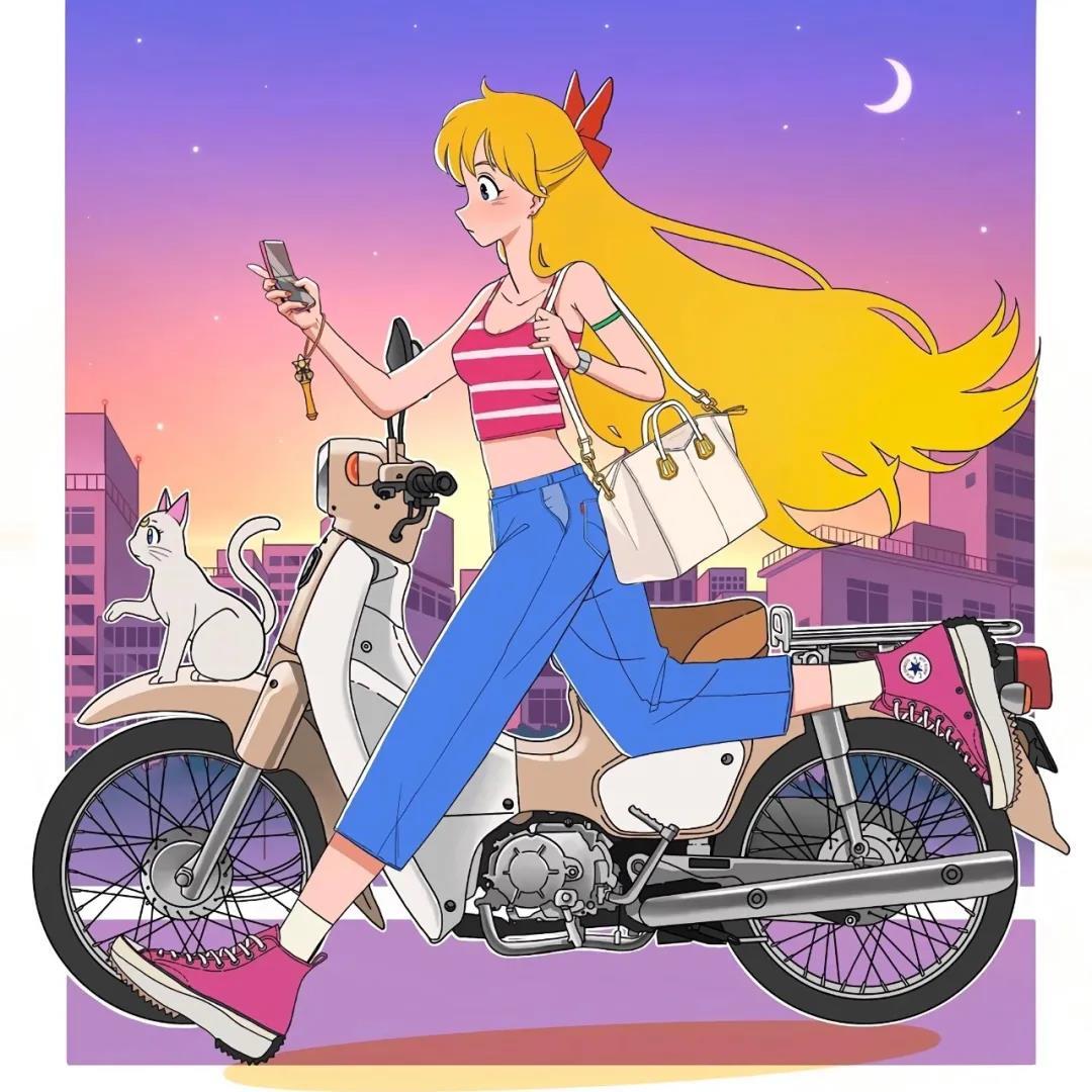 星空下行走的潮流女孩美少女战士高清动画头像图片