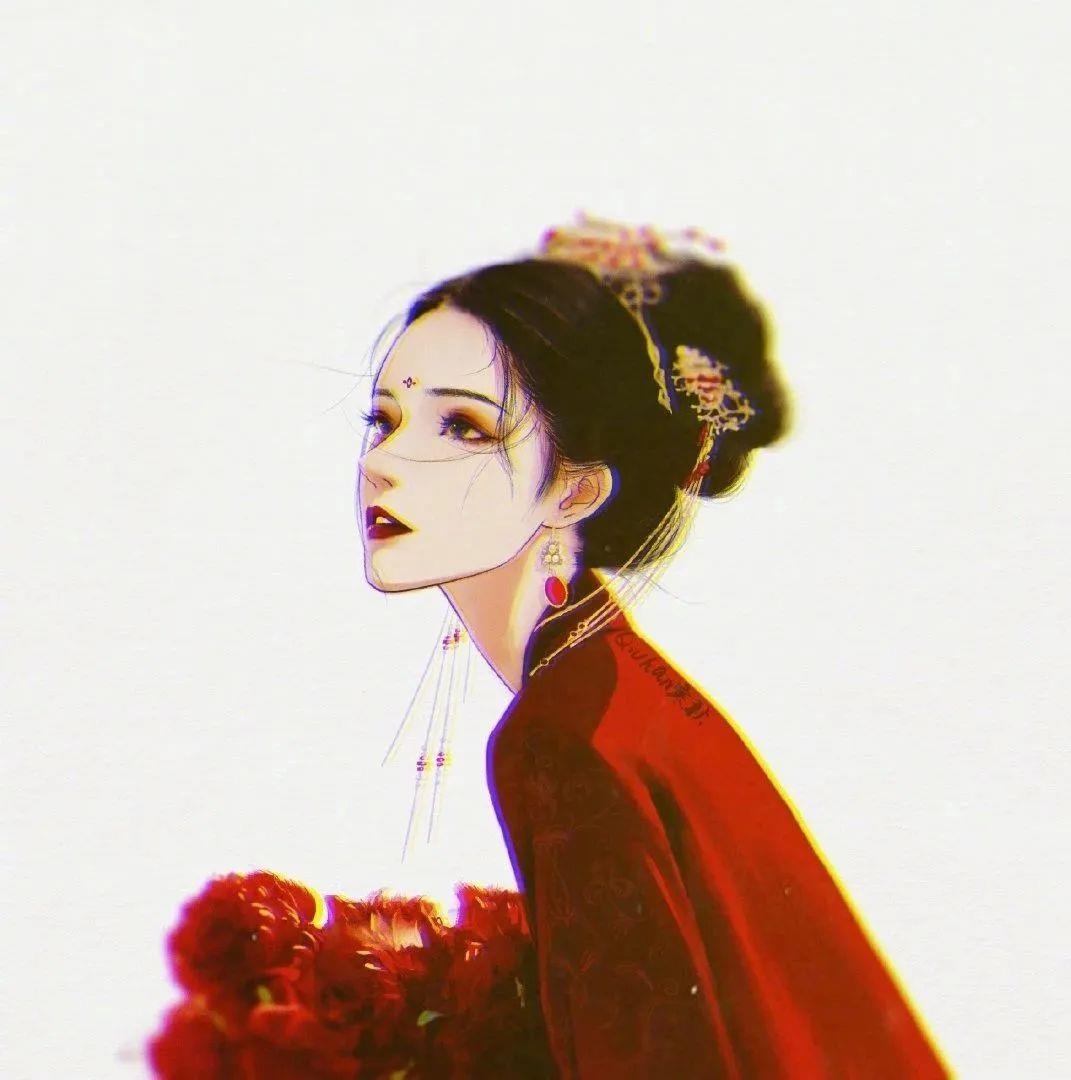 古风红衣女子头像图片