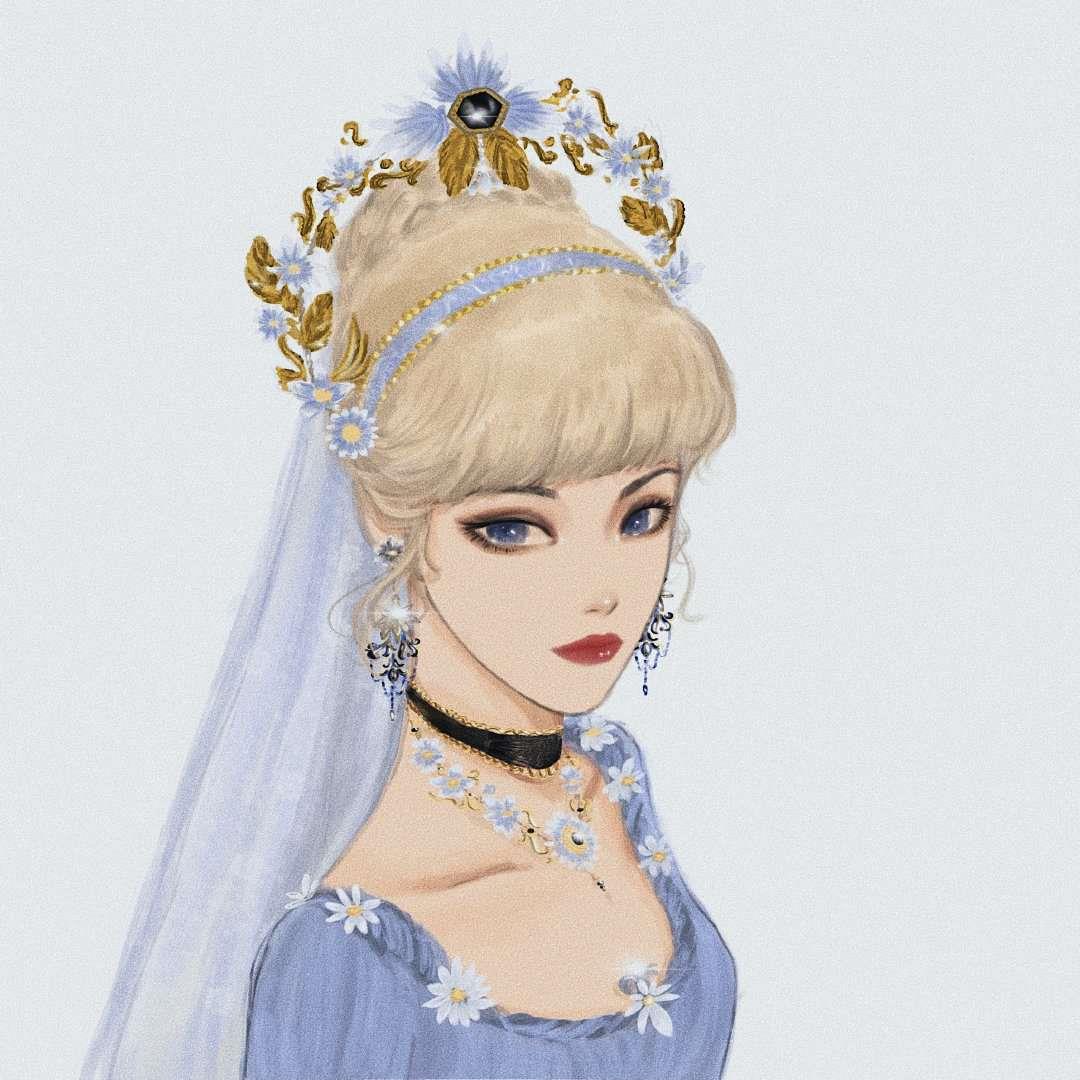 迪士尼公主手绘 当公主们带上皇冠头像图片