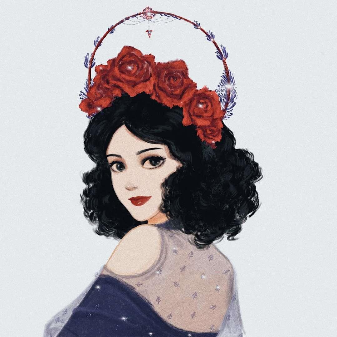 迪士尼公主手绘 当公主们带上皇冠头像图片