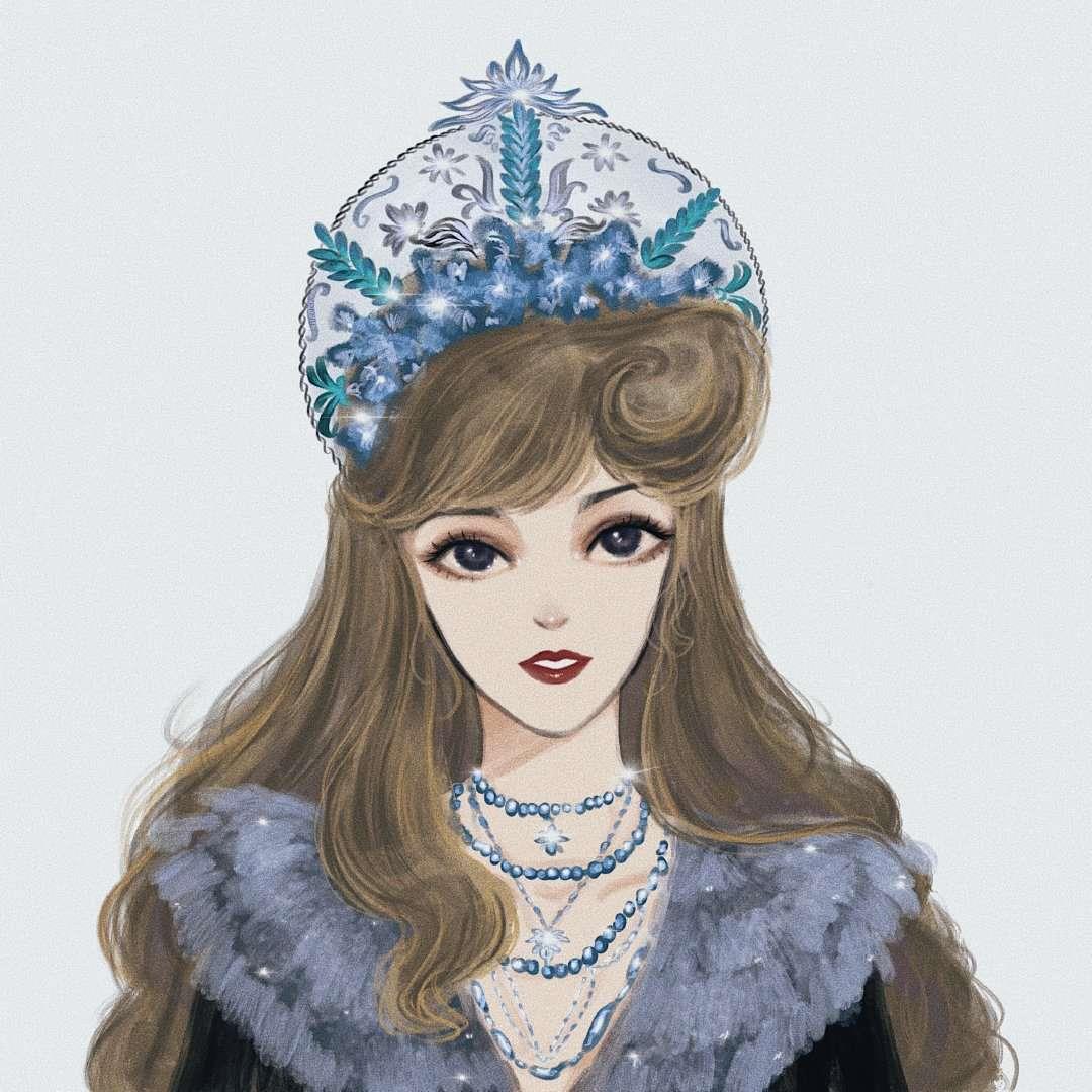 迪士尼公主手绘 当公主们带上皇冠头像图片