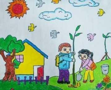 植树节儿童画简单好看 小学生植树节图画简单又好看