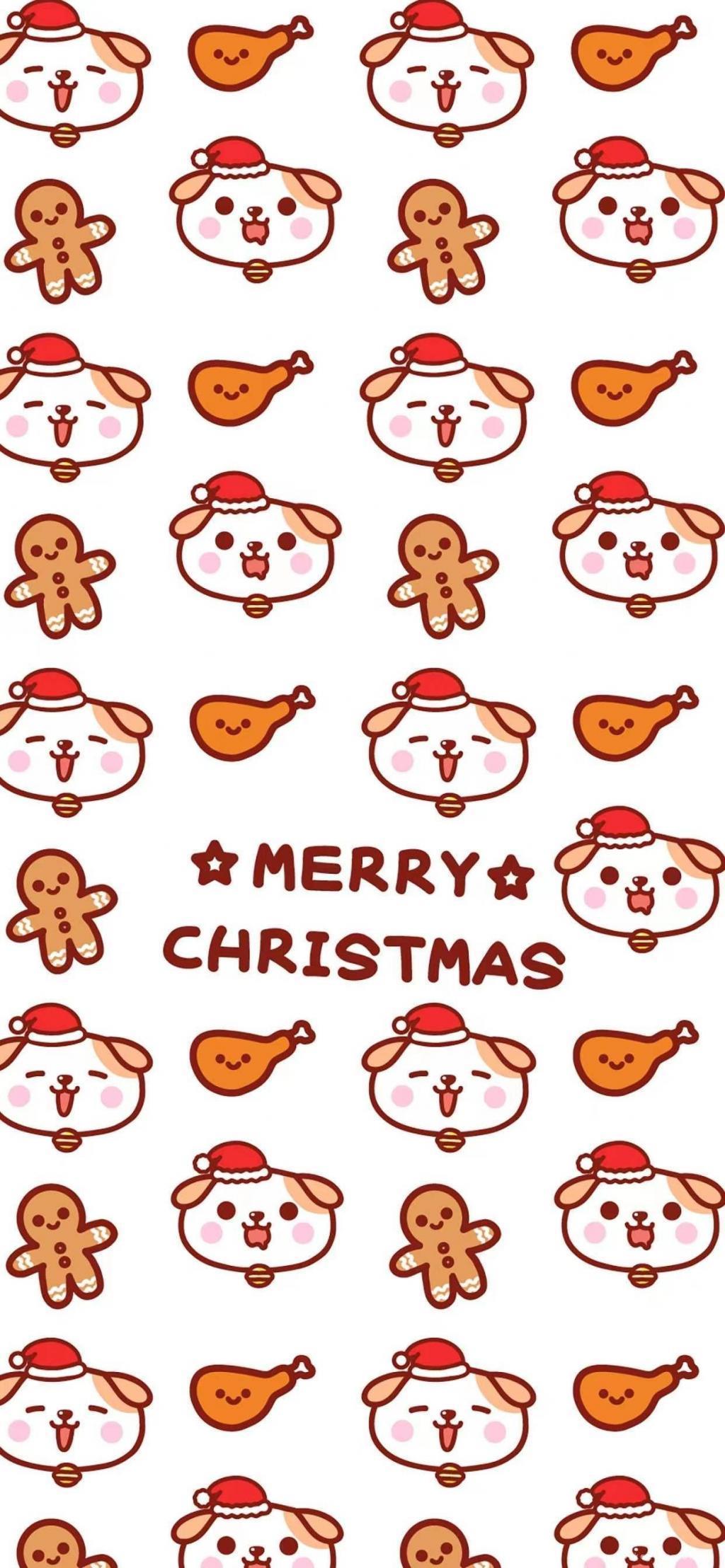 2021圣诞节精选可爱手机锁屏壁纸图片卡通狗狗、姜饼人、鸡腿