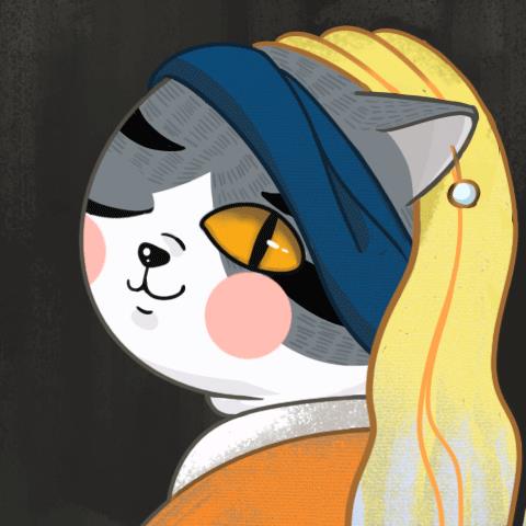 卡通名画猫眨眼WINK动态表情包图片