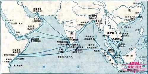 历史上郑和七下西洋路线图